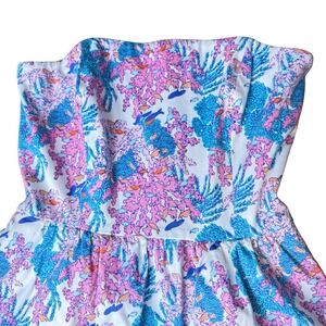 NWT Vineyard Vines Strapless Dress Women 2 Pink Blue Excellent Coral Reef Print